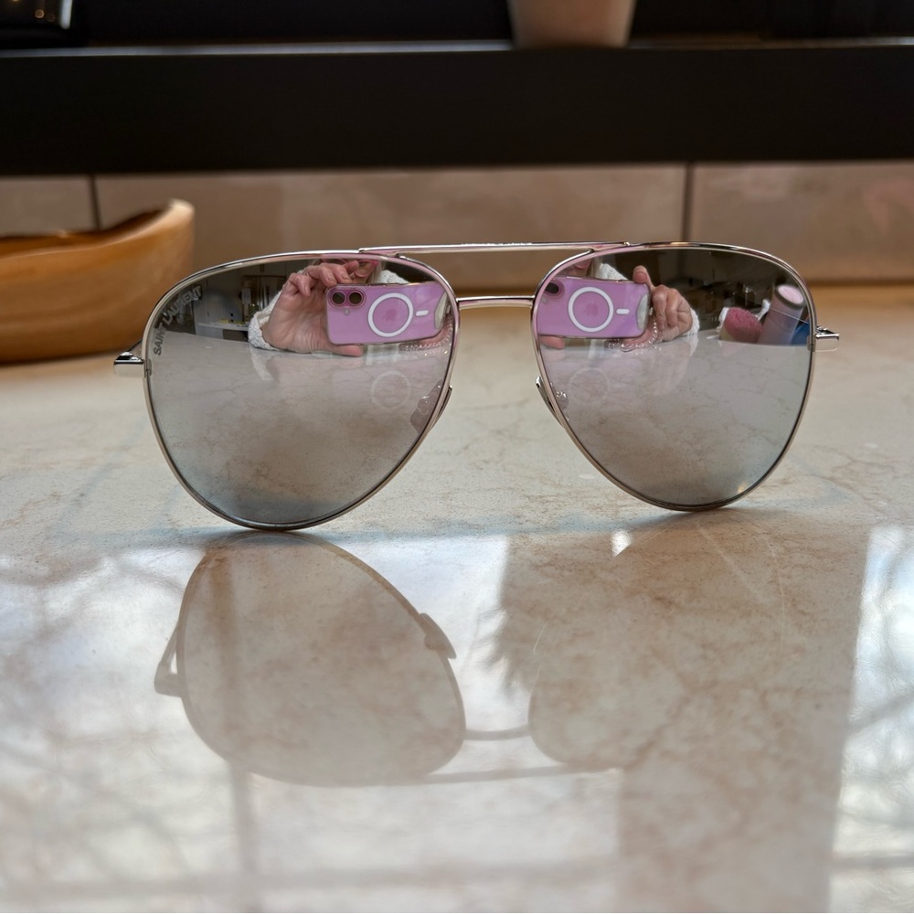 Saint Laurent Silver Aviator Sunglasses
